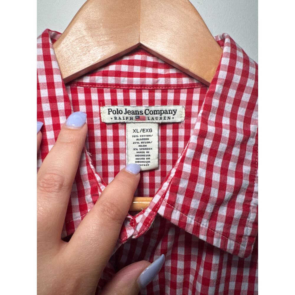 90s Polo Jeans Company Ralph Lauren Red And White Checked Western Rodeo Shirt - Picture 2 of 5